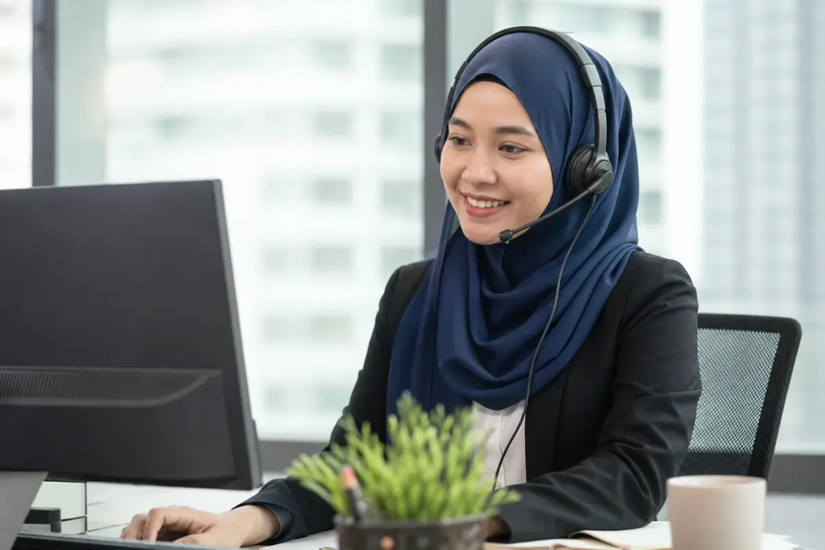 Customer-service representative assisting by phone and online enquiry